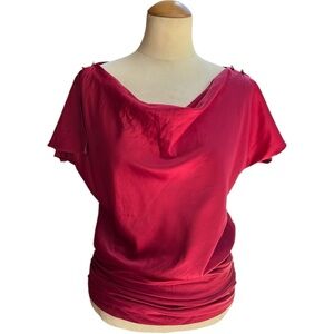WHBM Satin Cowl Neck Blouse Red XS